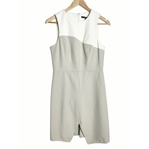 Tibi Anson Asymmetrical Colorblock Sleeveless White Gray Sheath Dress Size 6 - Picture 2 of 8